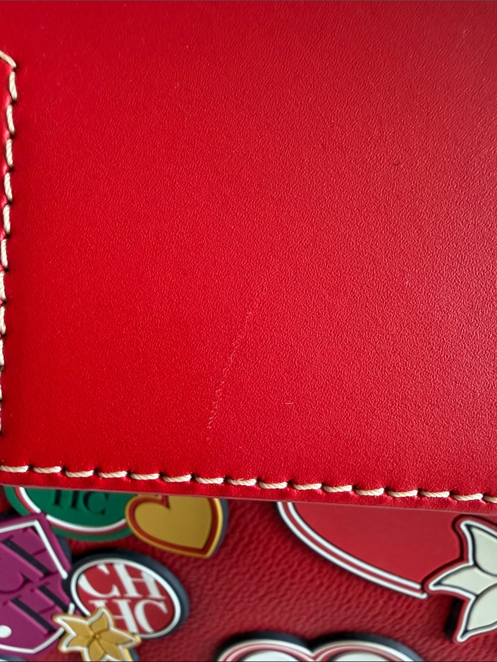 Limited Edition Carolina Herrera Red Leather Patch Appliqué Top Handle Tote Bag - Picture 3 of 9
